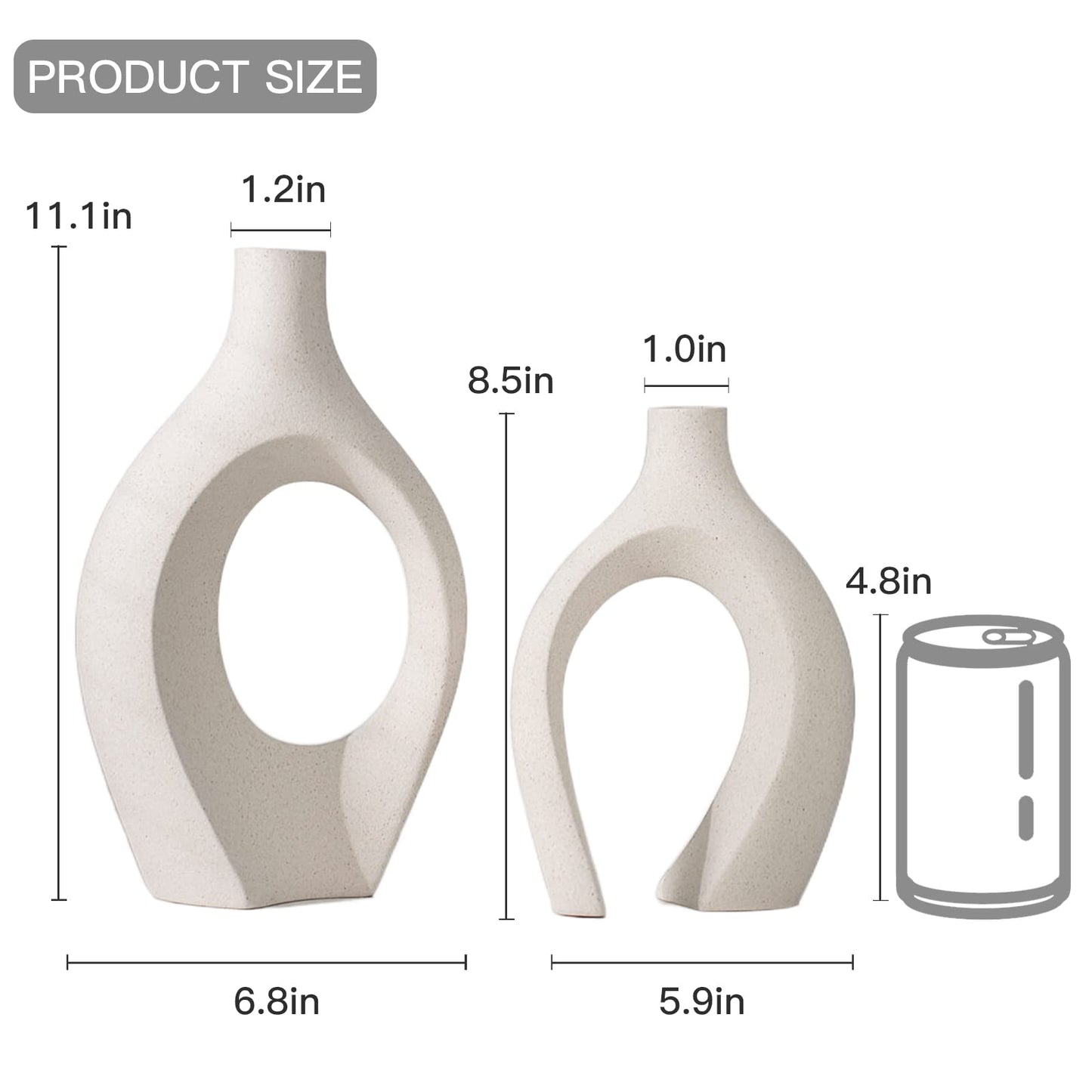 Lvases Snuggle Hollow Ceramic Vase Set of 2, Boho ins Style Round Nordic Mid Century Modern Aesthetic Decorative Vase for Home Decor (Cream W 6.8" X H 11")