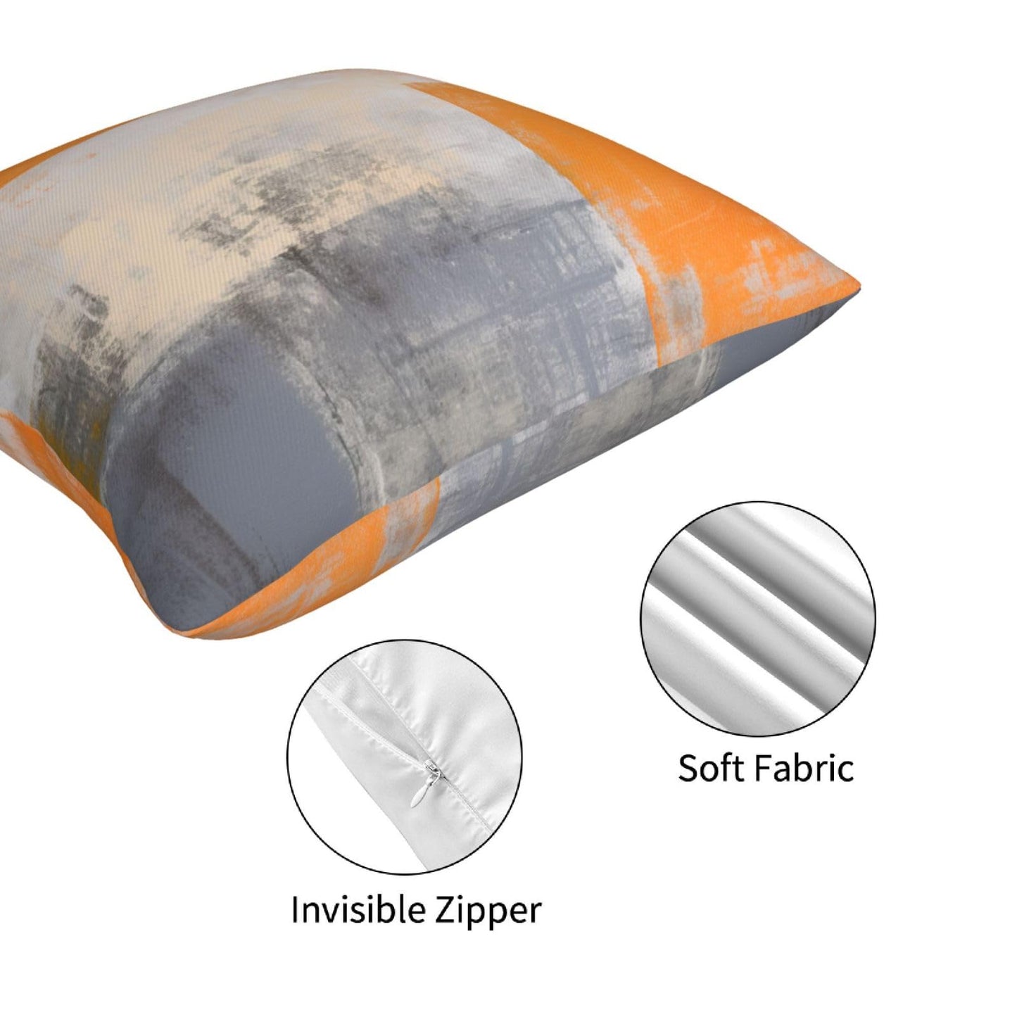 HOSTECCO Orange and Grey Throw Pillow Covers 18x18 inch Set of 4 Orange Abstract Art Pillow Cases Contemporary Square Decorative Cushion Covers for Sofa Couch Bed