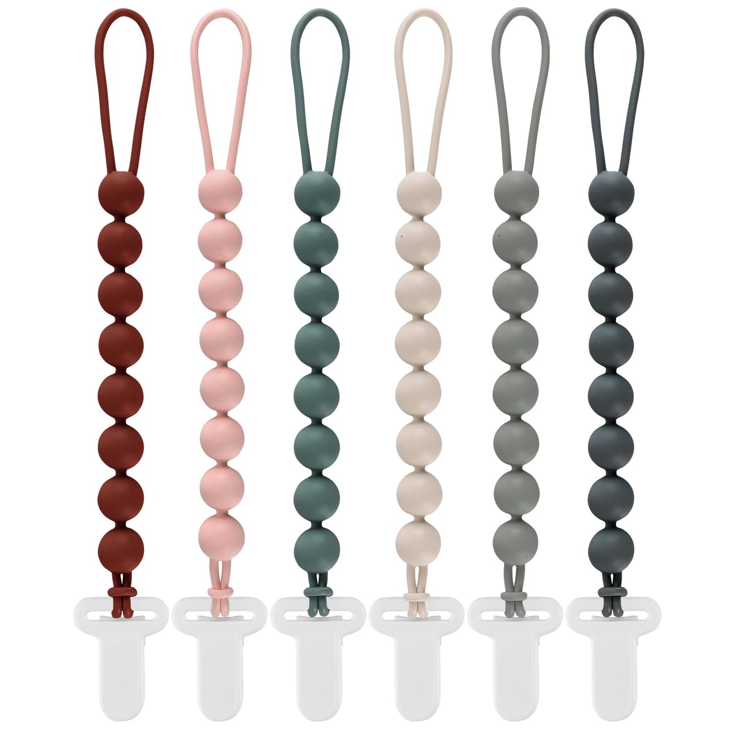 4-Pack Silicone Pacifier Clips with One-Piece Beads for Baby Boys and Girls - Flexible and Rust-Free Holders for Teething Relief and Baby Essentials, Safe for Newborns (Grey)