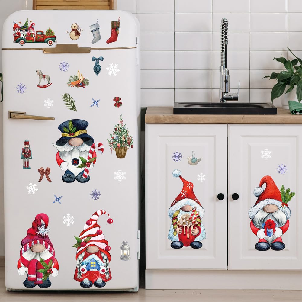 Christmas Window Clings for Glass - Snowflake Decals, Santa Claus Stickers for Window Decorations - Winter Xmas Holiday Party Decor Supply