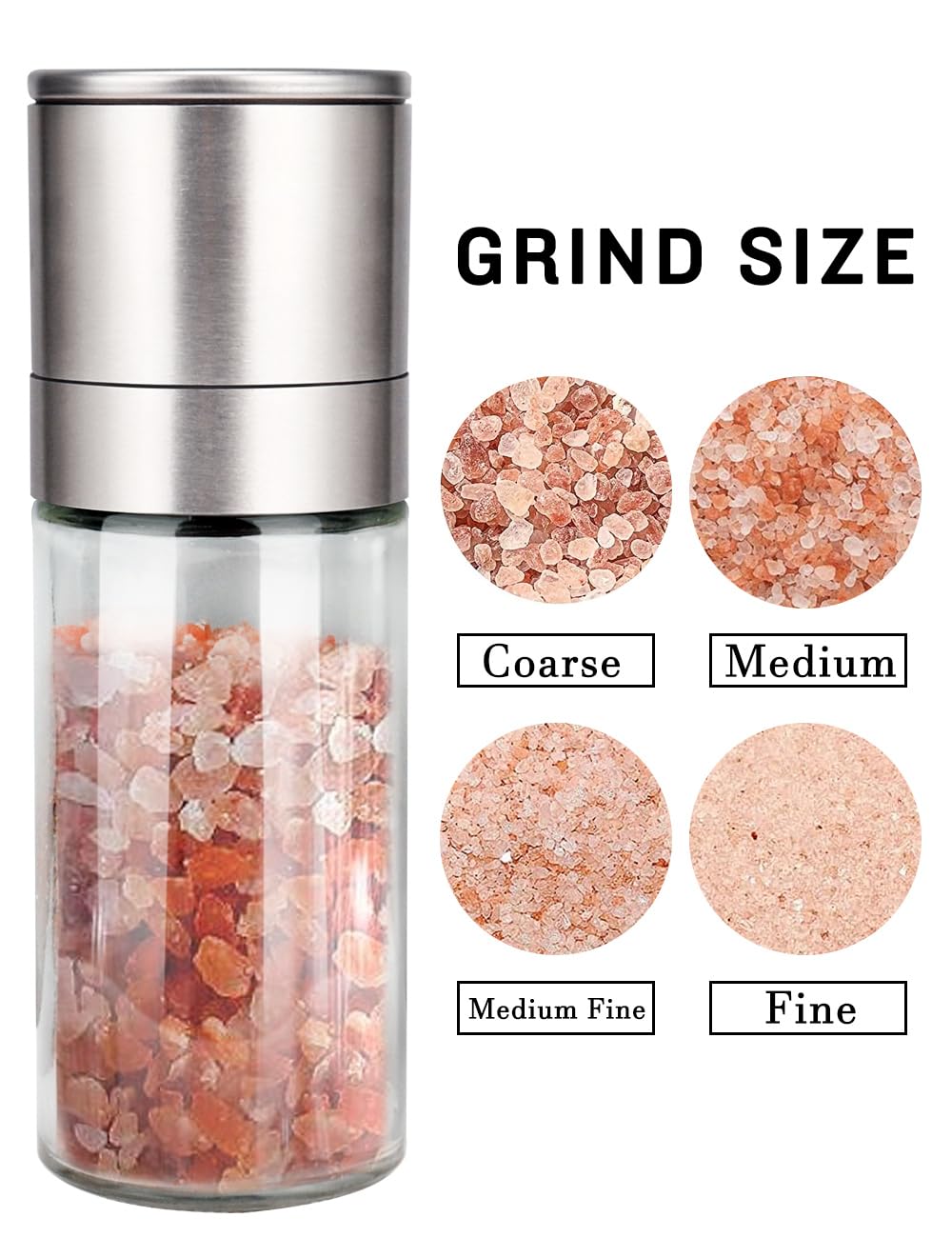 Gulex® Salt Grinder Pepper Mill, Refillable, Adjustable Coarseness Black Pepper Grinder, Stainless Steel Sea Salt Shaker with Ceramic Rotor(Seasoning not included)