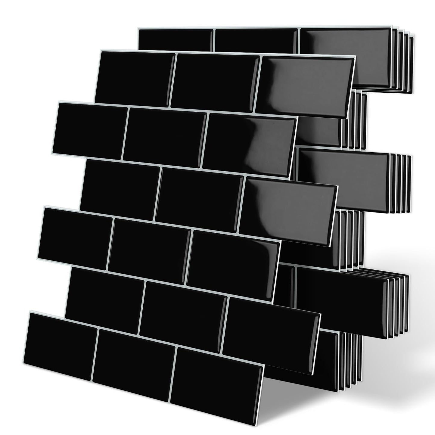 Tiwoos Thick Black Peel and Stick Subway Tile Backsplash Self Adhesive for Kitchen Bathroom Wall (10-Sheet, 12"×12")