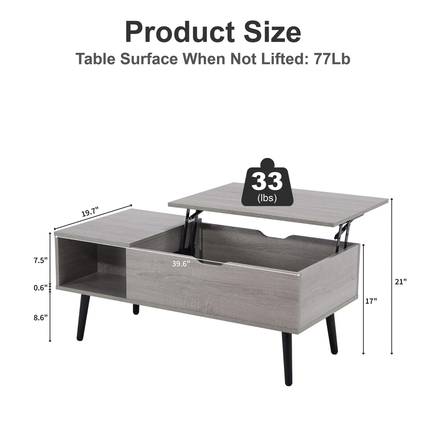 SANODESK 39" Wood Lift Top Coffee Table with Hidden Compartment and Storage Shelf for Living Room, Reception Room, Grey