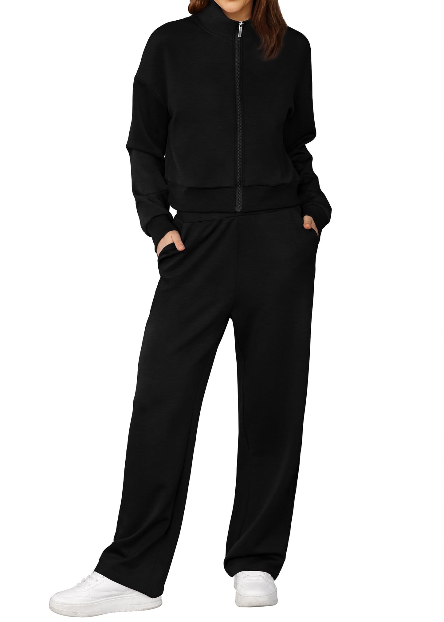 XIEERDUO Lounge Sets for Women 2025 2 Piece Beach Vacation Clothes Winter Essentials Luxury Women Fashion Zip-Up Sweatshirt Sweatsuits Fall Black Sweatpants Tracksuit XL