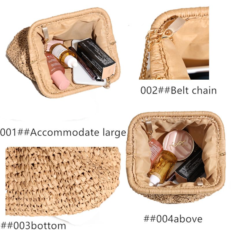 DIHKLCIO Straw Clutch Purses for Women Summer Beach Woven Bag Purse 2025 Cloud Dumpling Pouch Crossbody Handbags khaki