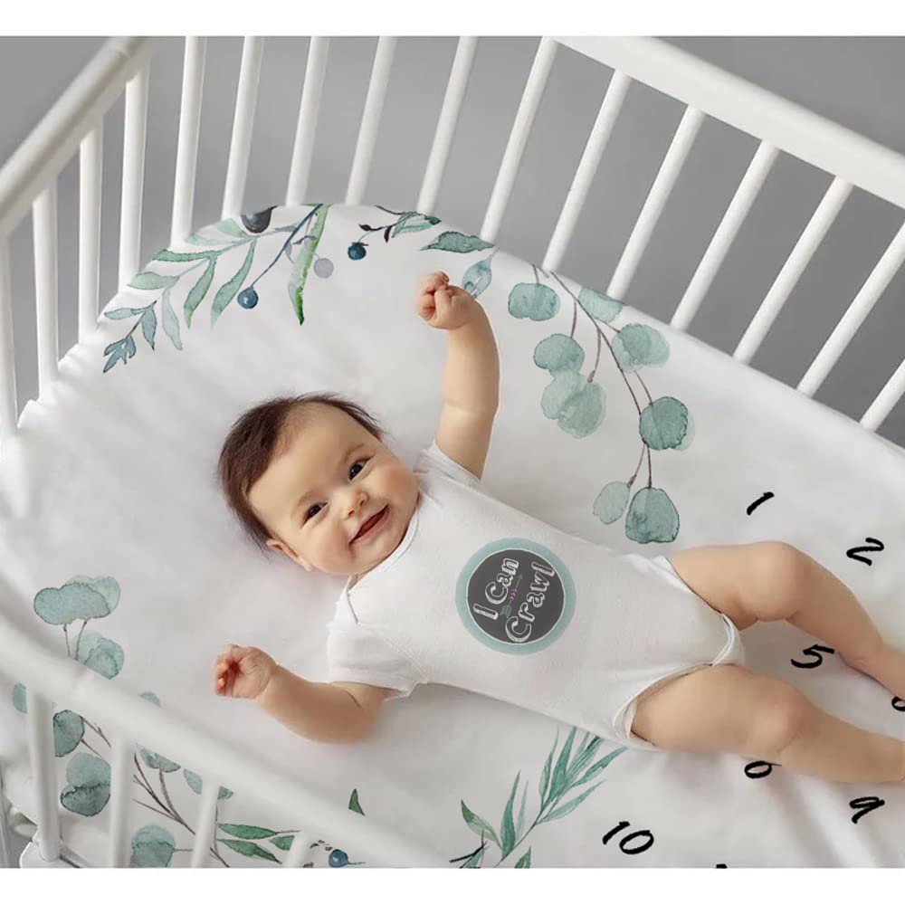 fundich Baby Milestone Blanket for Boys & Girls | Soft Monthly Picture Blanket for Newborn | Eucalyptus Nursery Decor | Photo Prop Blankets Gender Neutral 45"x40"