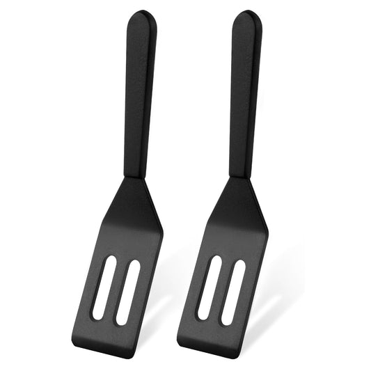 【2 Pack】Kunovo Small Spatula for Nonstick Cookware Mini Spatulas for kitchen Use,Heat-Resistant Silicone Thin Spatula Cooking Baking (Black-2)
