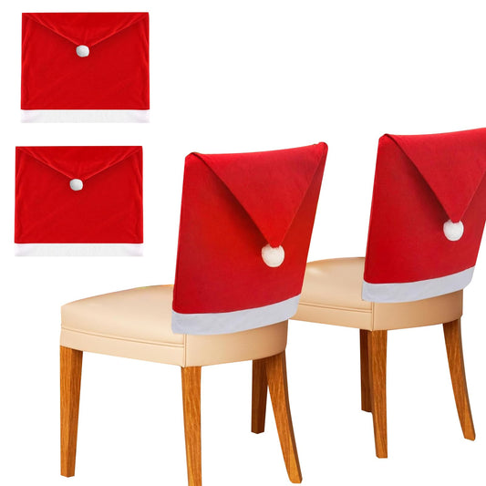 Poxtedsr Red Hat Dining Chair Slipcovers 4pcs, Christmas Chair Covers Set, Kitchen Chair Cover Xmas Indoor Decor Ornaments Set for Christmas Holiday Festival Decoration
