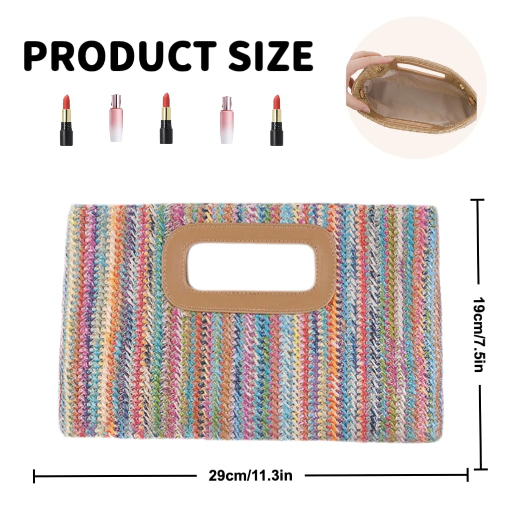 ChiHaul Chic Handbags for Women、Summer Clutch Purse with Handle、Woven Bags Suitable for Party and Beach(Rainbow)