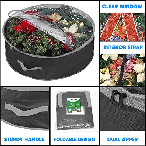 Primode Wreath Storage Bag 30" | Garland Wreaths Container with Clear Window for Easy Xmas Holiday Storage | Durable 600D Oxford Material