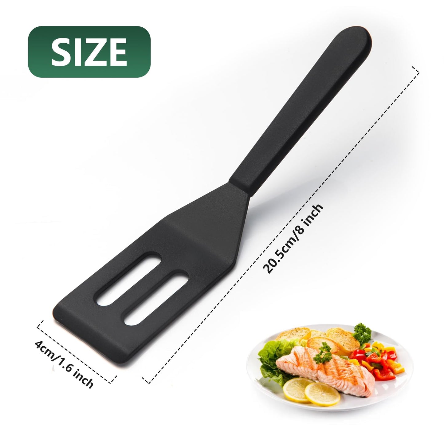 【2 Pack】Kunovo Small Spatula for Nonstick Cookware Mini Spatulas for kitchen Use,Heat-Resistant Silicone Thin Spatula Cooking Baking (Black-2)