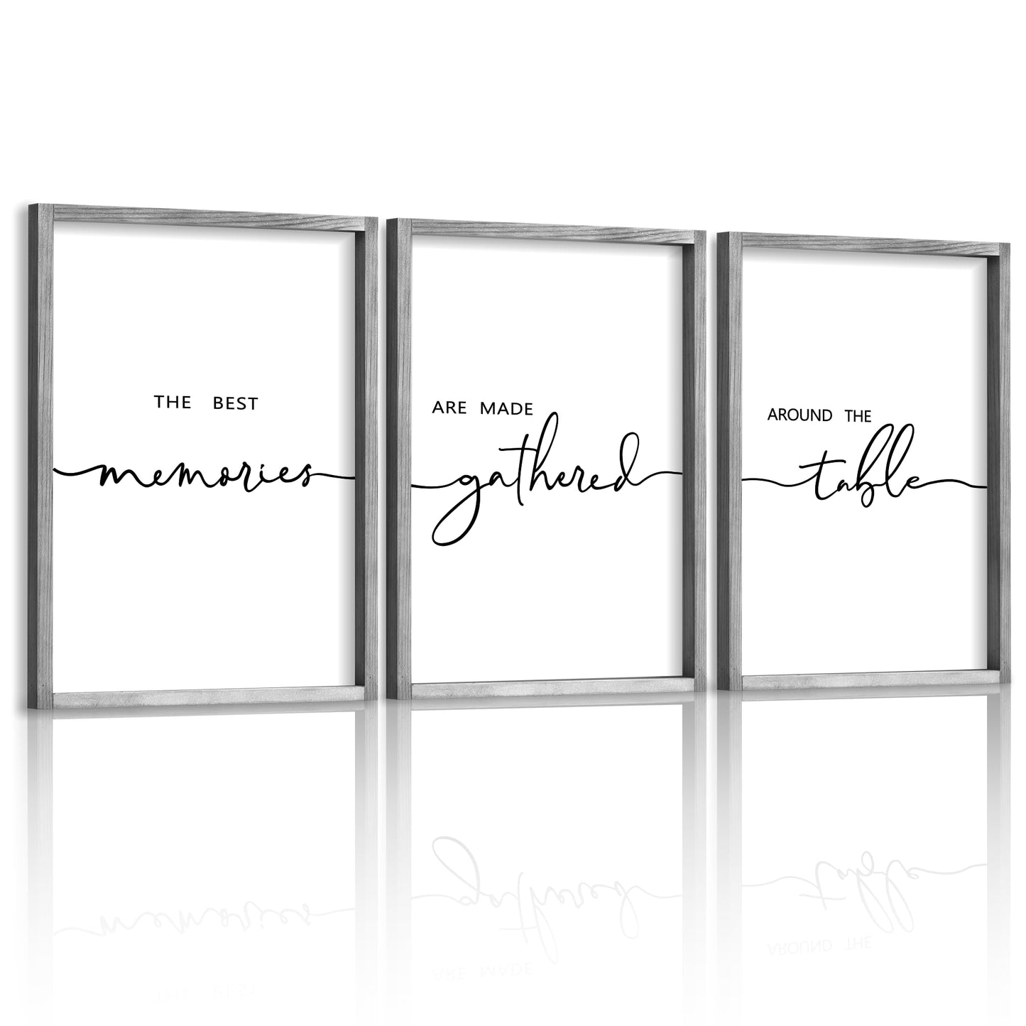 Houmury Set of 3 Framed Wall Art Memories Around the Table Farmhouse Wall Decor 11”x14” Kitchen Wall Decor for Dining Room Decor Wood Signs (Gray, 11 * 14")
