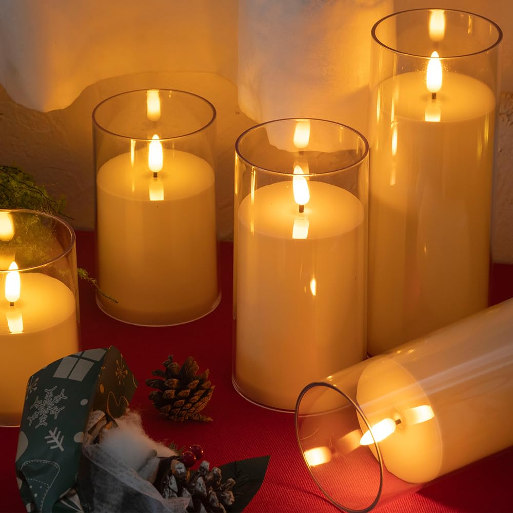 EVISINH Novelty Candle LED Flickering Flameless Candles with 10 Key Remote Timer,Battery Operated for Home Christmas Wedding Celebration Decor, Ivory, Pack of 3