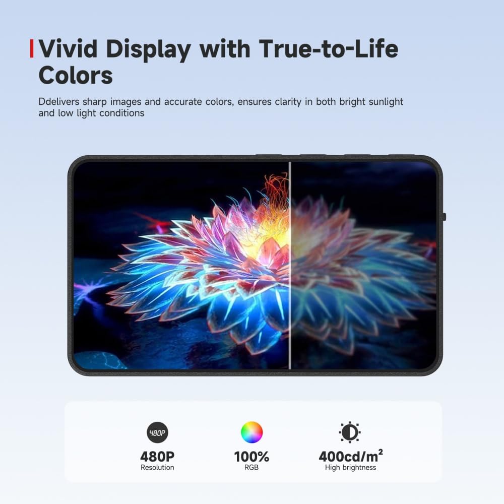 Synco Xview M4 Phone Vlog Selfie Monitor Rear Camera Monitor Video Transmission with 164FT Range, 3H Battery, Built-in Speaker for YouTube TikTok Live Streaming Black Magnectic Case