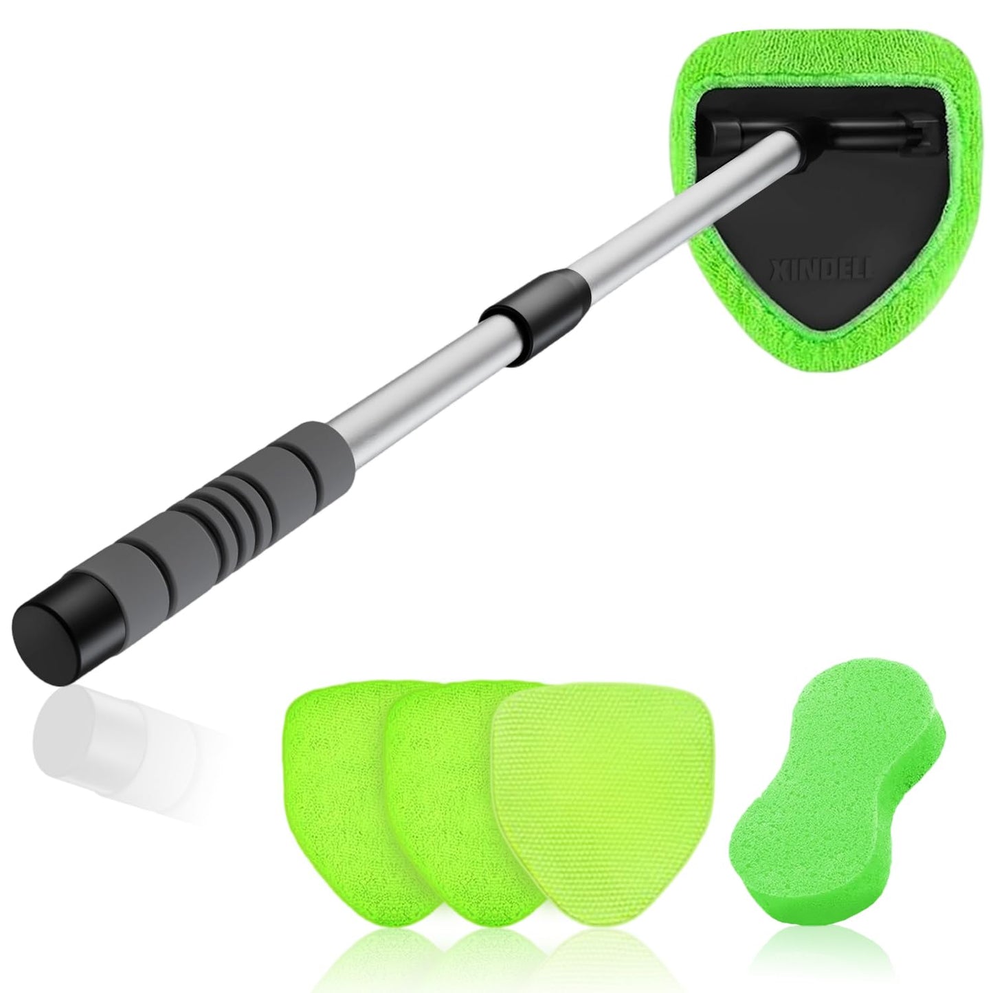XINDELL 29-inch Windshield Cleaner Tool - Car Interior Cleaning Brush Kit with Extendable Handle, 4 Microfiber Towel Pads, Auto Glass Cleaning for Car Detailing, Trucks, SUVs, RVs, and Home Windows