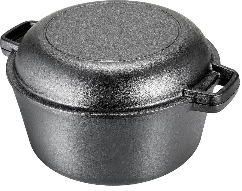 TLGREEN Cast Iron Dutch Oven Pot with Lid, Pot (5.1QT) and Lid as a Skillet(1.9QT) - Dutch Oven Cast Iron with Silicone Holders, Iron Stand, for Oven, Stove, Grill，Campfire