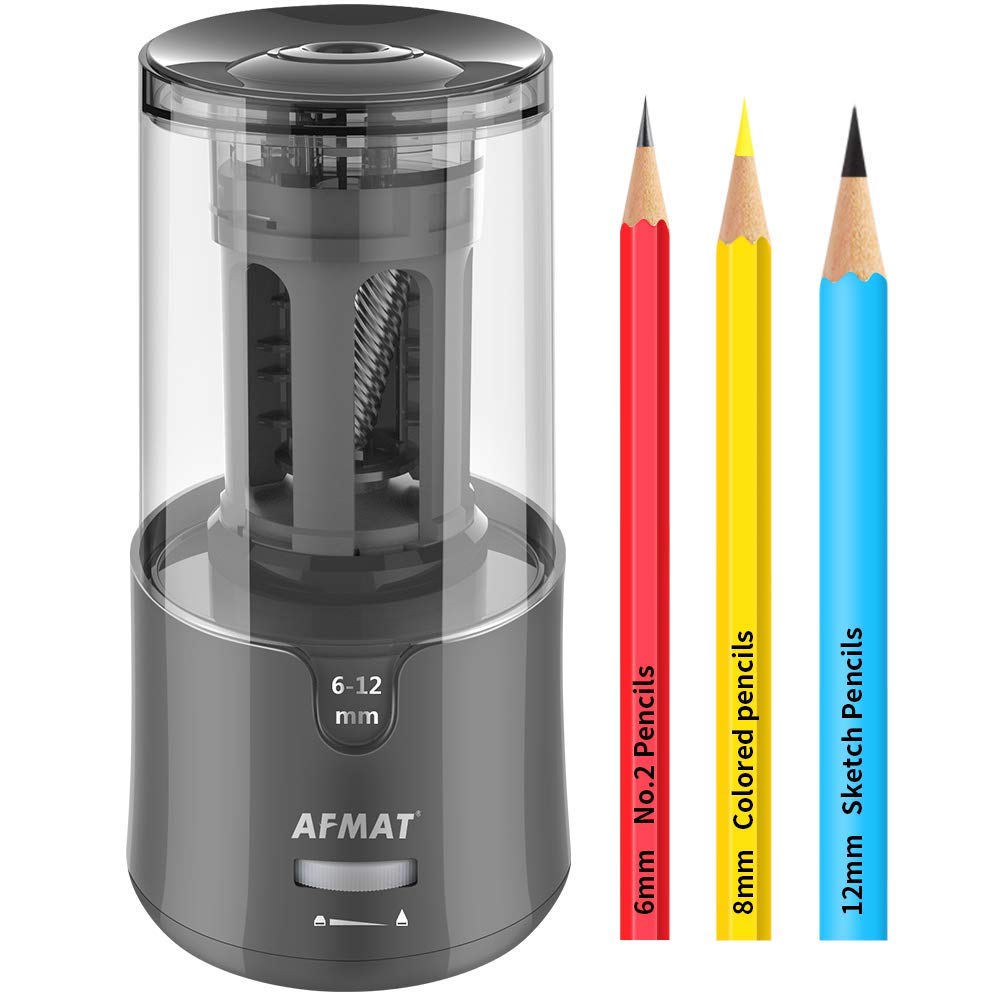 AFMAT Electric Pencil Sharpener - Auto Stop, Super Sharp & Fast, Plug in for 6-12mm No.2/Colored Pencils - Office/Home - Black