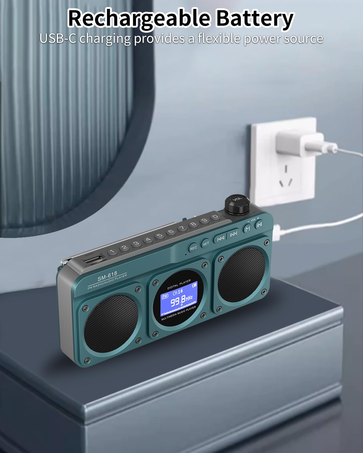 SEMIER Small Digital FM Radio Bluetooth Speaker, Handheld Rechargeable Radio Wireless Speaker, LCD Display, Double Speakers, Headphone Jack, Support USB/Micro SD Card MP3 Play for Home Outdoor