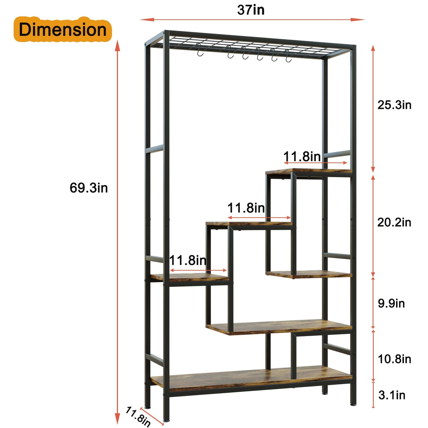 YIZAIJIA Plant Stand Indoor Tall Plant Shelf for Multiple Plants Pots Metal Flower Stand Large Flower Holder for Living Room, Patio, Balcony, Garden Decor, Black (5 Tier Trapezoid-Black)