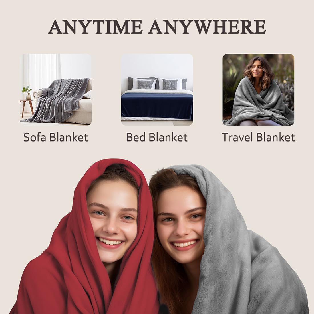 LaSyL Fleece Blanket Queen 90"x90" Grey - 300GSM Soft Cozy Plush Fuzzy Flannel Bed Blanket - Lightweight Anti-Static Microfiber Blanket for Couch, Bed, Sofa