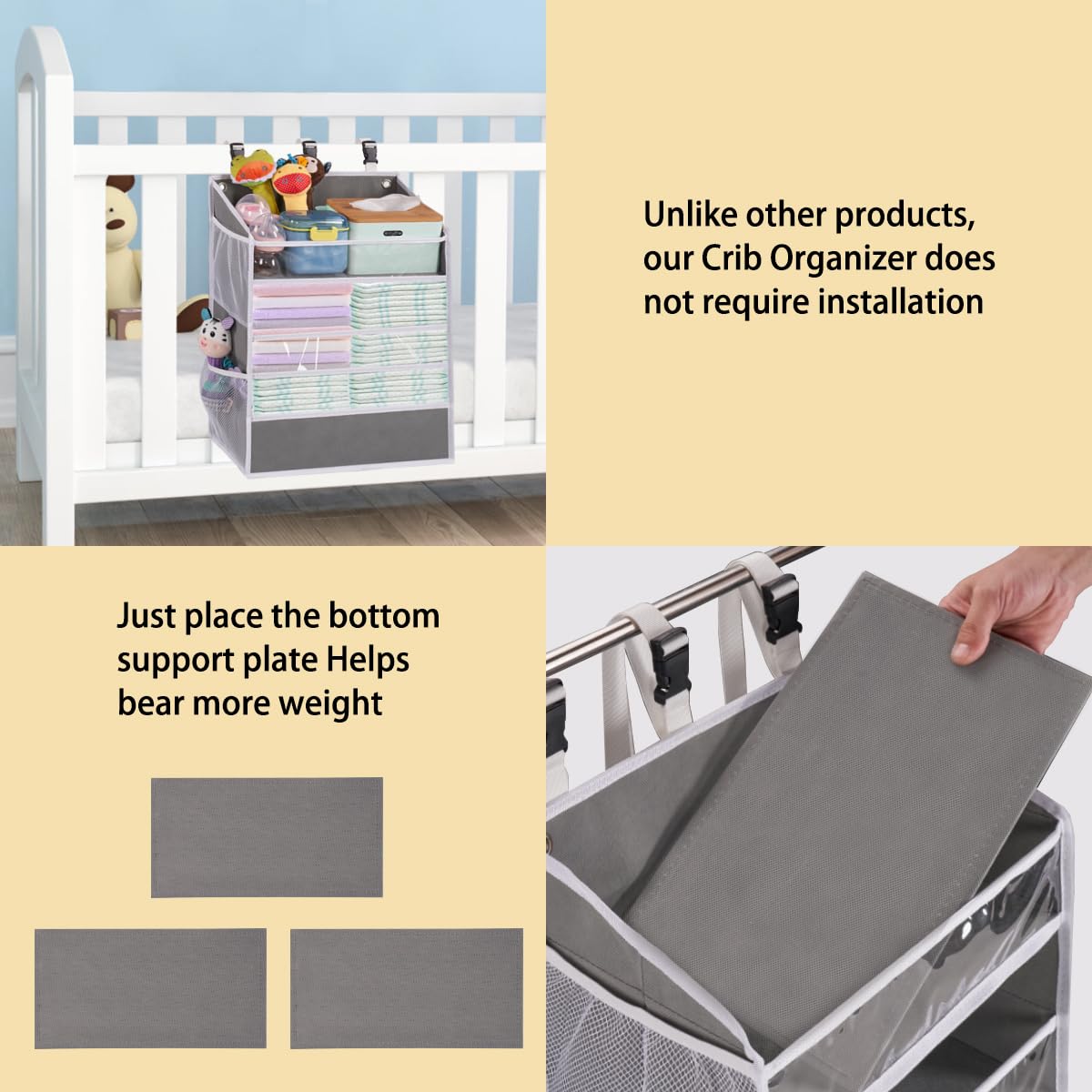 WishJazz XL Hanging Diaper Caddy Organizer for Changing Table, Crib, Playard, Wall & Door, Reinforced Diaper Stacker and Nursery Organizer-Hold 90+Diaper for Newborn Baby Essentials