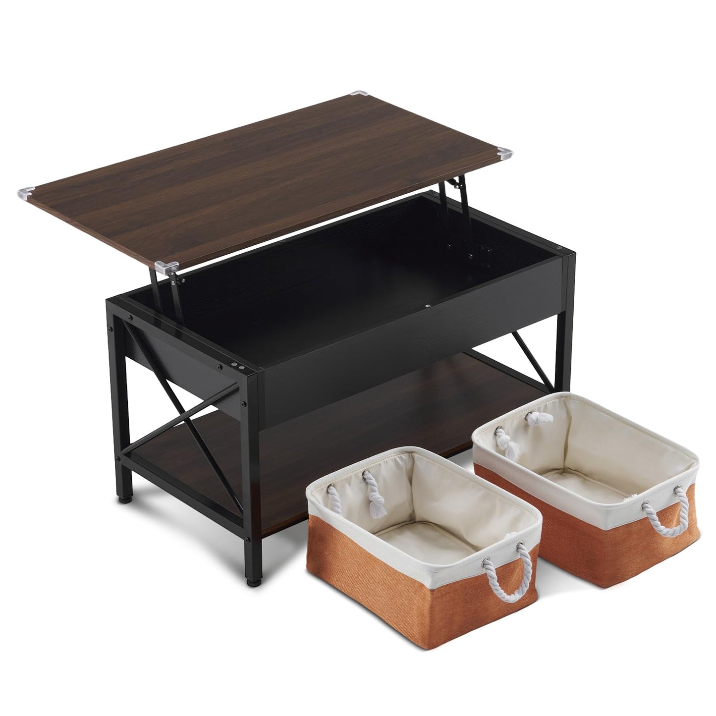 VINGLI 36" Lift Top Coffee Table with Storage, Rustic Espresso Coffee Table with Free Cloth Storage Bins for Living Room, Small Side Table for Small Space in Minimalistic Style, Espresso