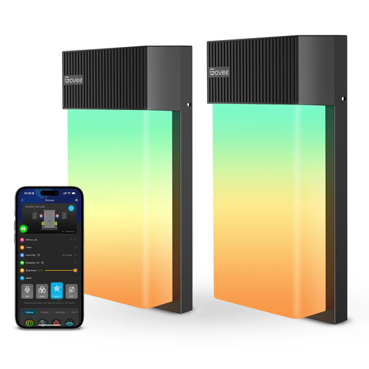 Govee Outdoor Wall Light, 1500LM Smart RGBIC Porch Lights Outdoor with 45 Scene Modes, IP65 Waterproof for Outdoor Decor, DIY Lighting Effects, Works with Alexa, Google Assistant and Matter, 2 Pack