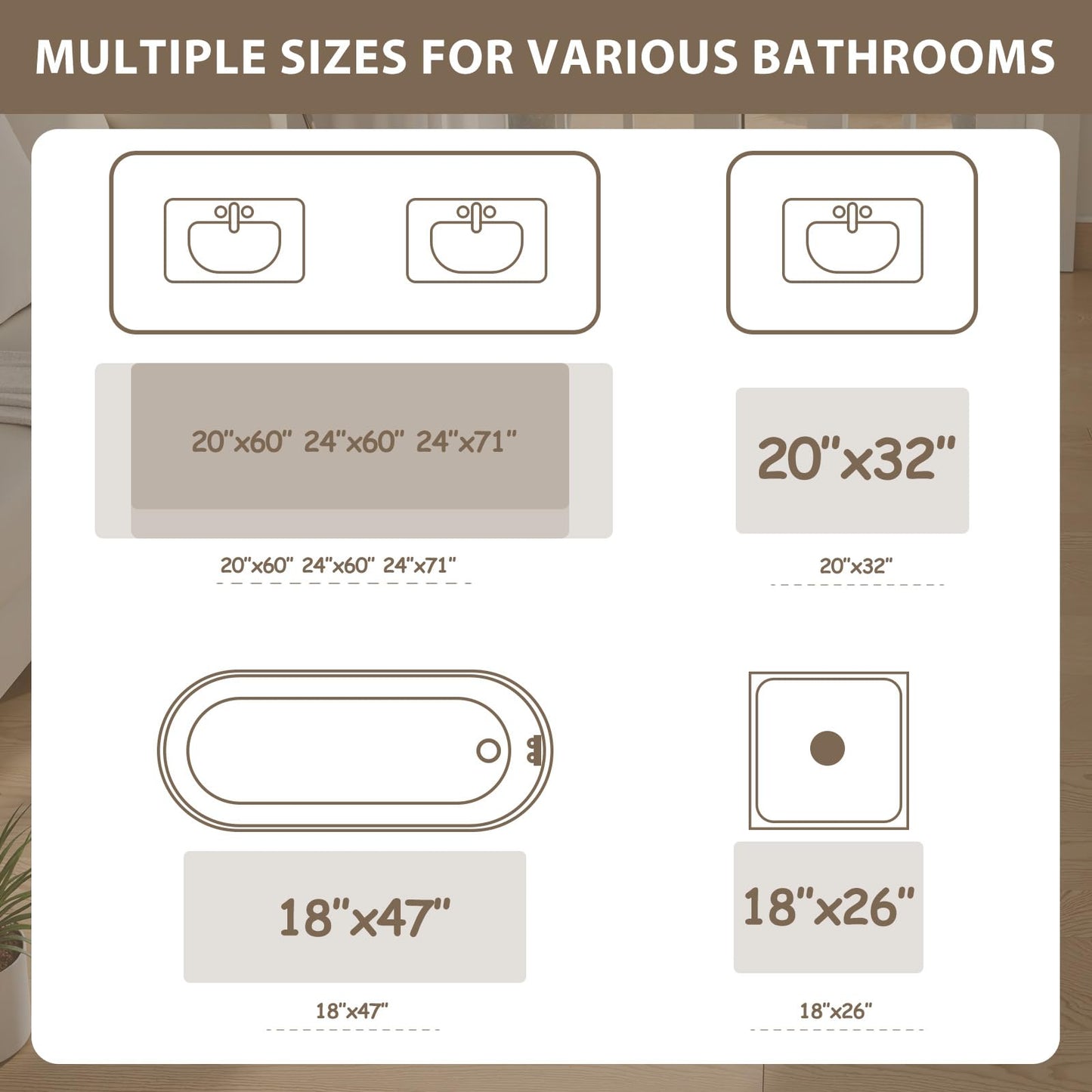 Uphome Bathroom Runner Rug, Distressed Tribal Farmhouse Khaki Bathroom Mat, Large Bathroom Rugs Non Slip Washable, Oriental Retro Boho Bath Mat Runner for Bathtub Sink Hallway, 24x59 inch