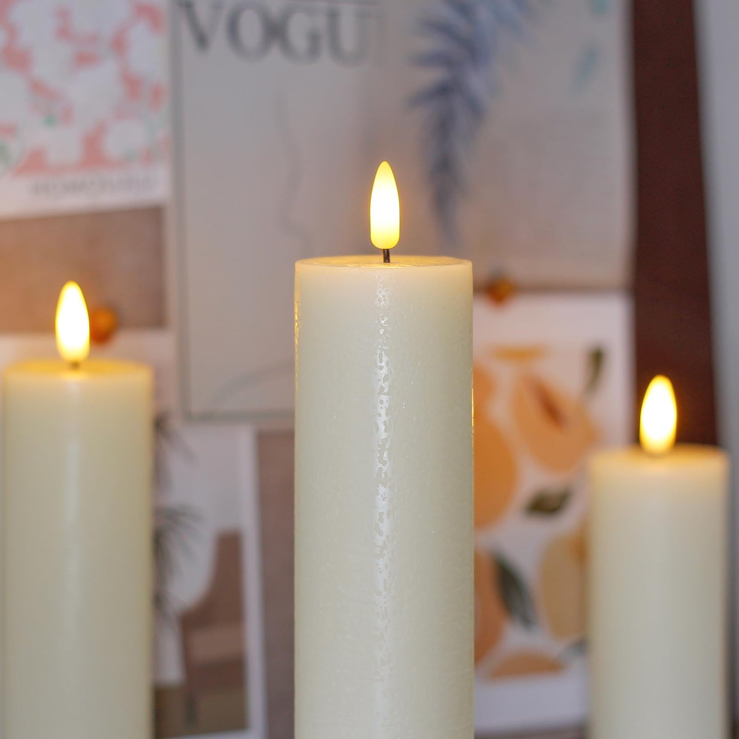 Vtobay Flickering Flameless Pillar Candles with Remote Control and Cycle Timer,Ivory Pack of 4 Battery Operated(Powered by 2AA) LED Real Wax Tall Fake 3D-Wick Electric Candles(D 2.2” x H 4”,6”,8”,10”)