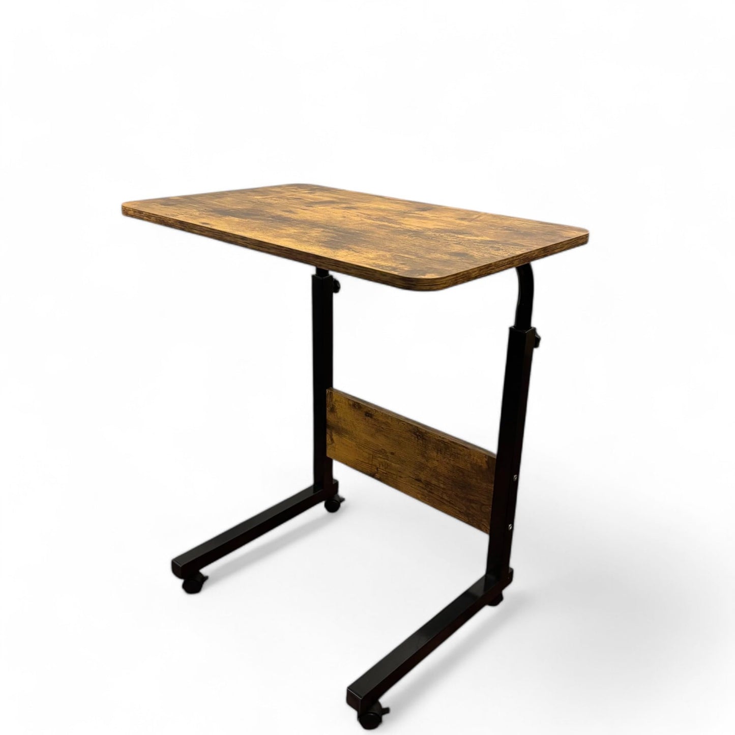 Tinymod Adjustable Mobile C-Shaped Table, 23.6-Inch Portable Laptop Desk with Wheels, Side Table for Bed, Couch, or Office, Rustic Brown