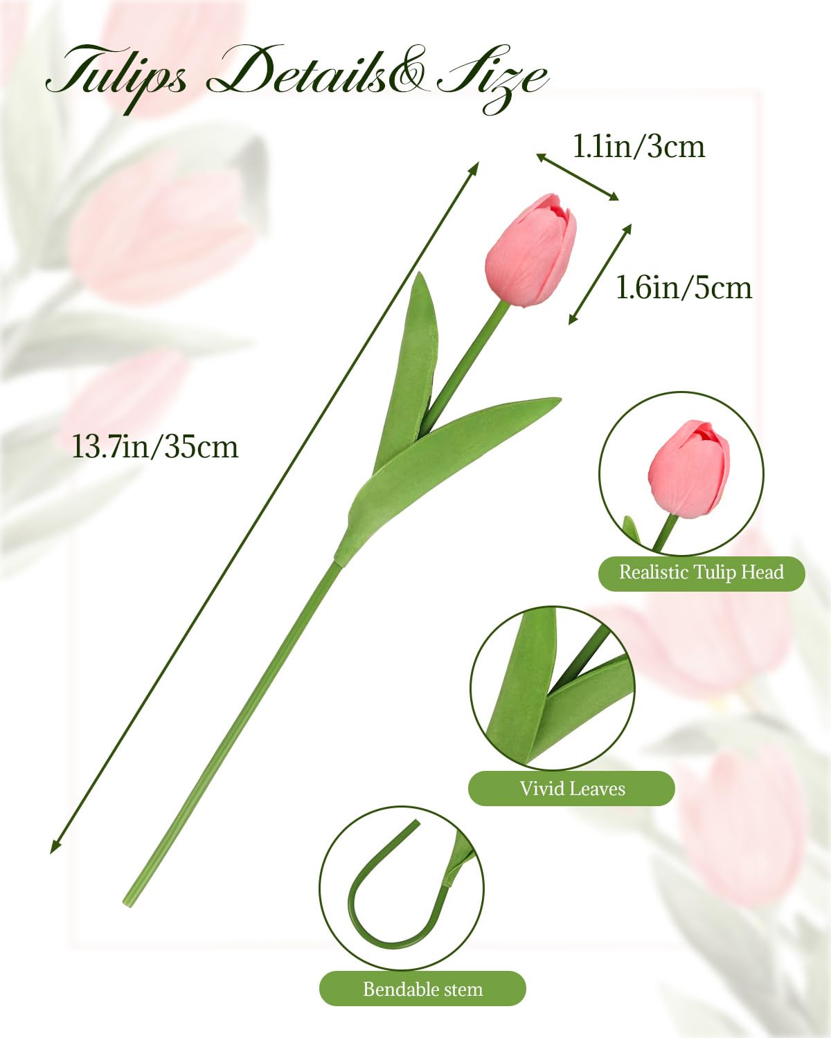 MACTING 30 PCS Artificial Tulip Flowers 13.7" Real Touch Fake PU Tulips Bouquet Faux Pink Flowers for Floral Arrangements Table Centerpieces Kitchen Home Indoor Outdoor Summer Decorations
