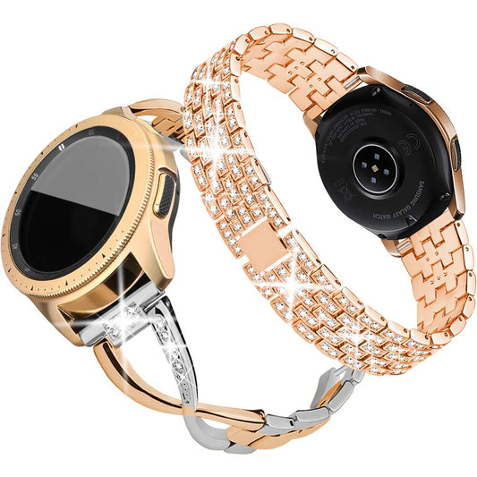 SUPOIX Compatible for Samsung Galaxy 7 6 5 4 40mm 44mm /Galaxy Watch FE 2024/Galaxy 3 41mm/Galaxy Watch 42mm/Active 2 Watch Band, 2 Pack 20mm Women Jewelry Bling Metal Strap (Rose Gold&Silver)