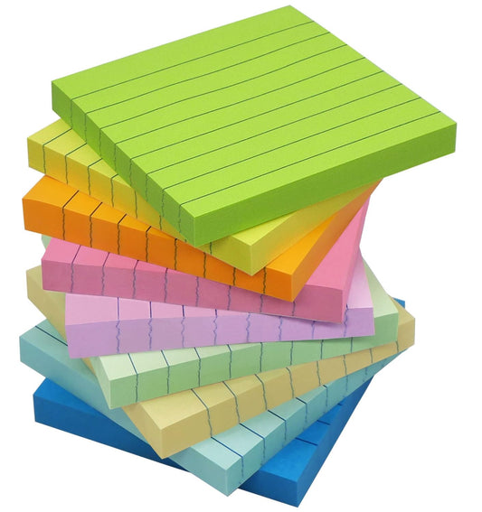 9 Pack Lined Sticky Notes 4x6 in Post Sticky Notes with Lines, 9 Bright Colors Large Ruled Post Sticky Colorful Super Sticking Power Memon Pads, for Office, Home, 35 Sheets/Pad