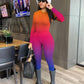 Nimsruc Two Piece Outfits For Women Casual Jogging Suits Long Sleeve Tracksuits Bodycon Crew Neck Sweatsuits Pants Sets Matching Orange Pink Purple Gradient S