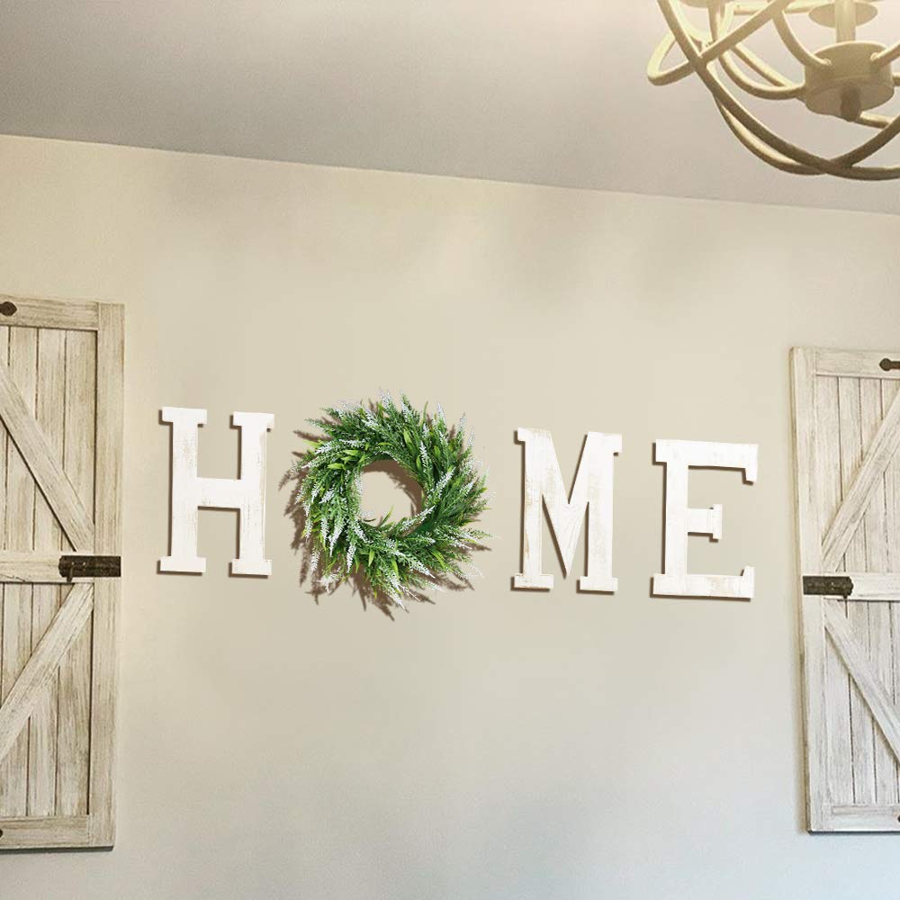LOSOUR Farmhouse Decor Wood Letters - Wreath with Decorative Home Sign for Living Room, Entry Way, Kitchen (White)