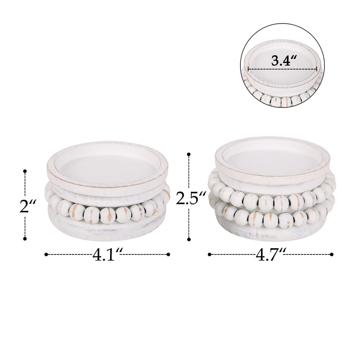 NIKKY HOME Farmhouse Beaded Wooden Candle Holders Set of 2, Rusitc Solid Wood Pillar Candlesticks Pedestal, Fireplace Mantle Table Centerpiece Decor, Distressed White