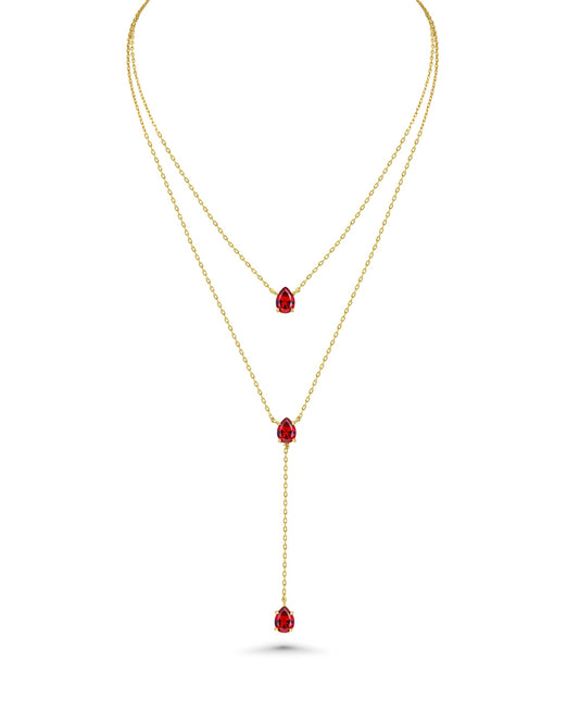 Long 18K Gold Plated Blue Green Red Layered Pendant Necklace For Women (Emerald, Ruby, Seafoam, Sky, Sapphire), Dainty Birthstone Necklace, Statement Necklace Jewelry Gifts.