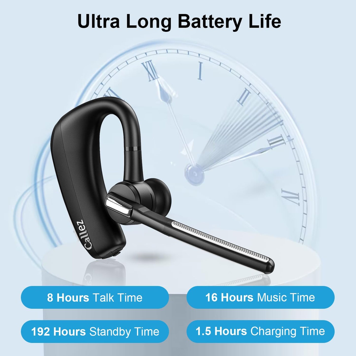 Callez Bluetooth Headset V5.0, Bluetooth Earpiece with CVC8.0 Dual Mic Noise Cancelling Wireless Headset for iPhone Android Cell Phone Trucker Business Office Work, Clear Chat