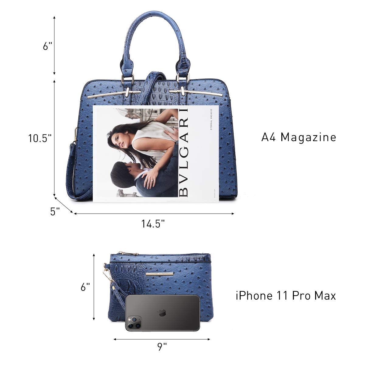 Women Handbag Wallet Tote Shoulder Hobo Bag Top Handle Satchel Purse Set 2pcs with 3 Compartments