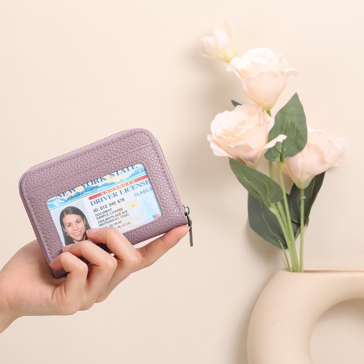 SENDEFN Leather Wallet Women RFID Blocking Small Compact Wallets Credit Card Holder with ID Window