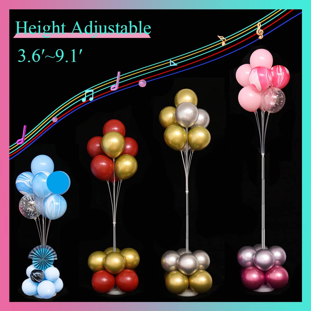Decojoy 4 Set Balloon Stand Kit, 9 Feet Adjustable Balloon Arch for Floor, Ballon Column Tower with Weights Base and Pole, Metal Backdrop Stands for Parties, NO Need Helium Tank for Balloons