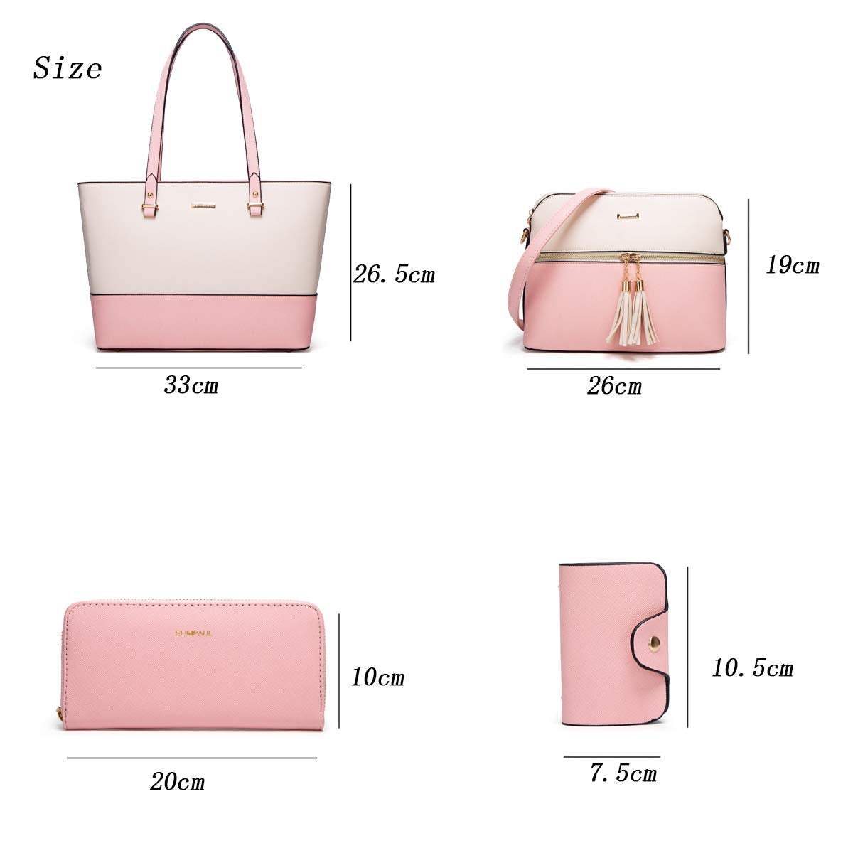 Women Fashion Synthetic Leather Handbags Tote Bag Shoulder Bag Top Handle Satchel Purse Set 4pcs