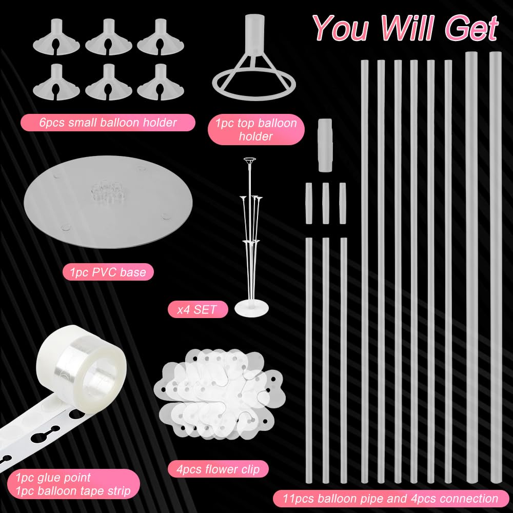 Balloon Stand kit 4 Sets 10 Pcs Balloon Arch Kit Balloons Sticks with Base Balloons Tape Balloon Arch Stands for Table Floor Party Baby Shower Decorations Table Centerpiece Decor Wedding Birthday