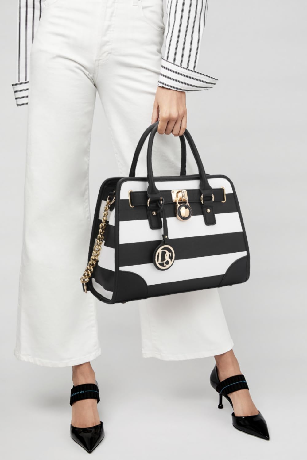 Dasein Women Handbags Top Handle Satchel Purse Shoulder Bag Hobo Bag Work Bag Set 2pcs (Black/White)