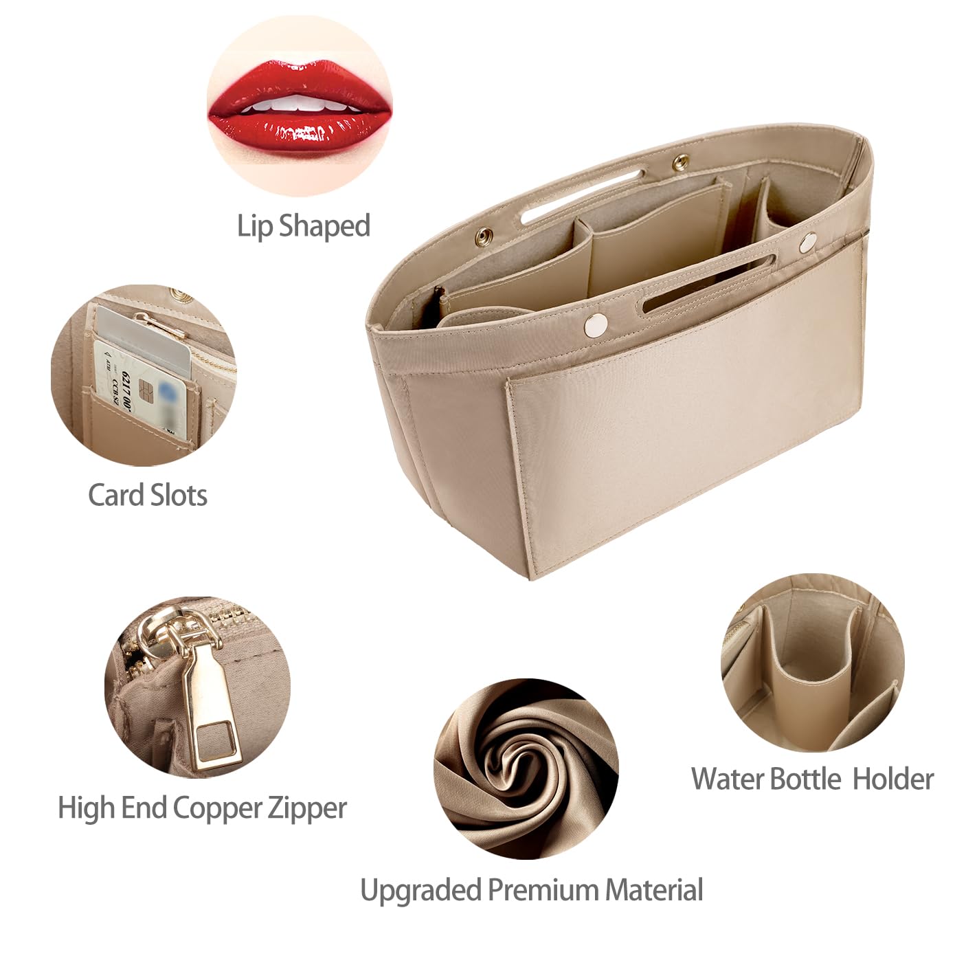 ZTUJO Purse Organizer Insert For Handbag & Tote Shaper,Tote Bag Organizer Insert For Speedy Neverful, 6 Sizes(X-Large,Silky Beige)