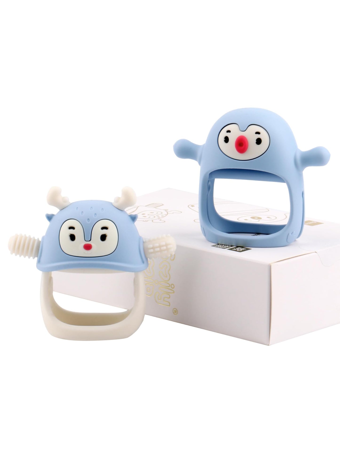 Smily Mia 2 Packs Baby Teething Toy for 0-6 6-12 Months, Food Grade Silicone Teething Mitten, Anti Dropping Wrist Hand Teethers Baby Chew Toys for Sucking&Chewing, BPA Free, Light Blue