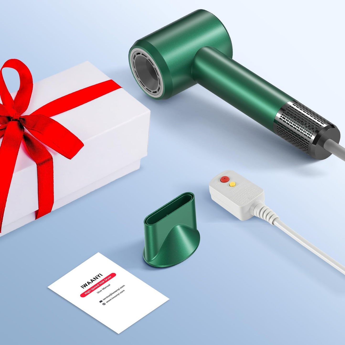 Professional Hair Dryer - 150000 RPM High-Speed, Negative Ionic for Fast Drying and Hair Care. Low Noise, 4 Temps/2 Speeds, Lightweight with Magnetic Nozzle. (Green)