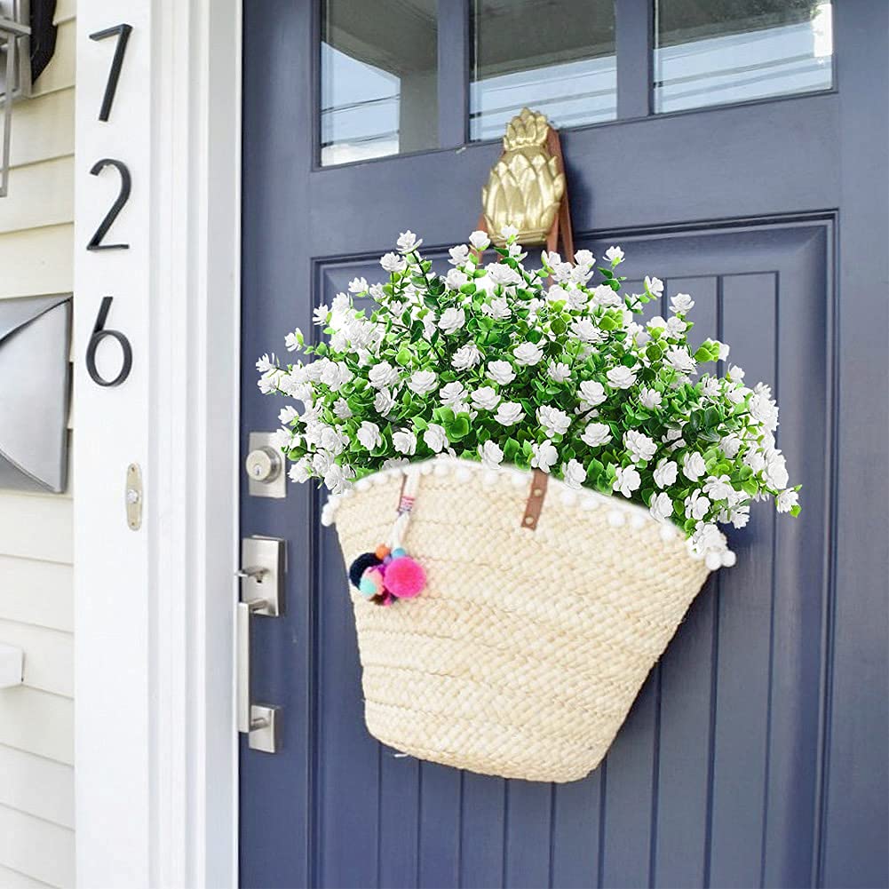 GREENRAIN Artificial Flowers Outdoor Fake Flowers for Decoration UV Resistant No Fade Faux Plastic Plants Garden Porch Window Box Décor (6 Bundles, 4#White)