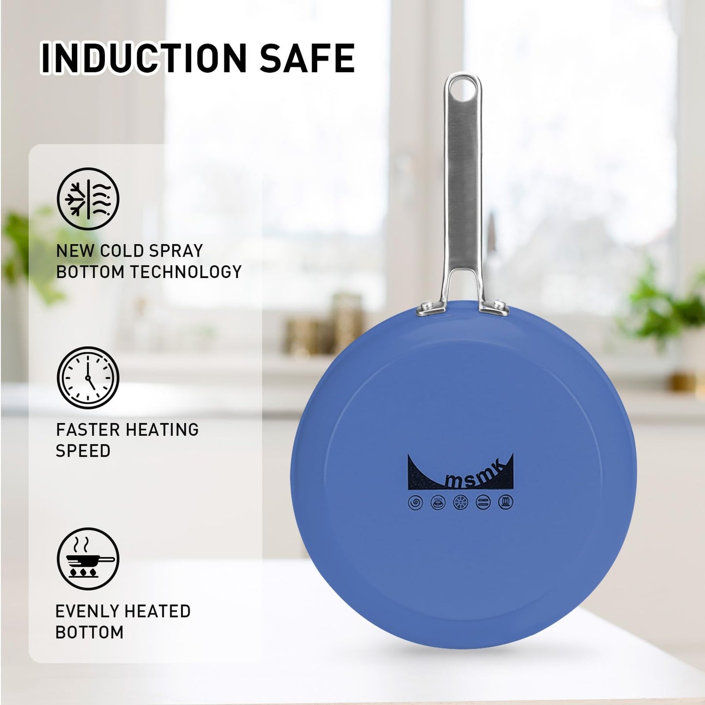 MsMk Ceramic Nonstick 8-inch and 10-inch Frying Pan Set, No PFAS & PTFE & PFOA, Stainless Steel Handle, Dishwasher & Oven Safe,Blue