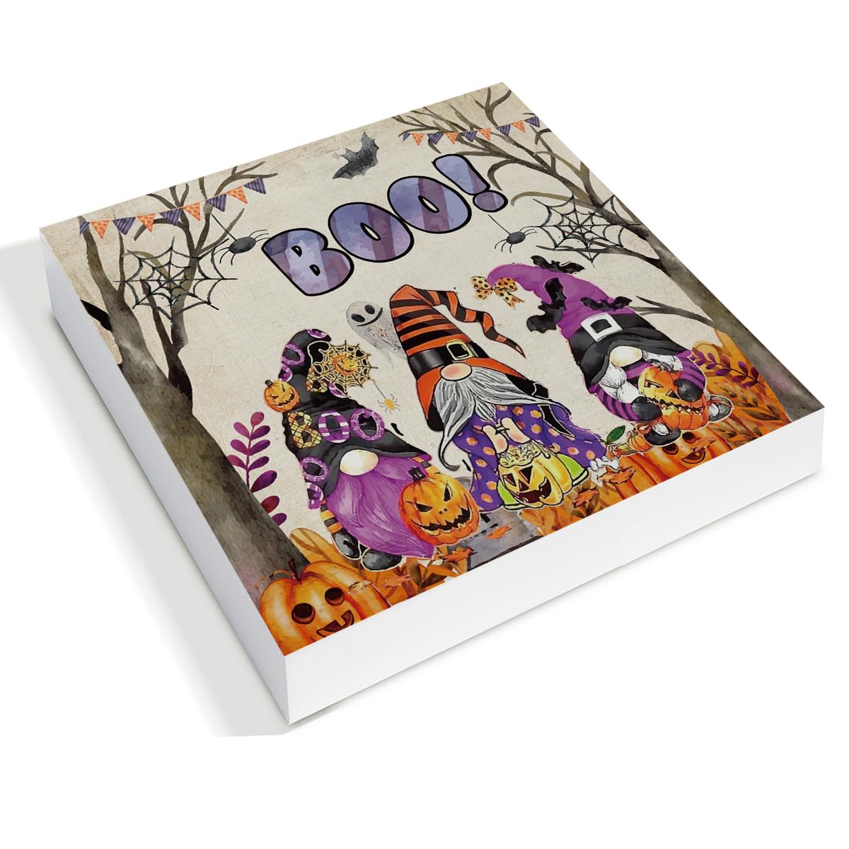 Halloween Decorations, Boo Gnomes Wooden Sign Decor Desk Sign Spooky Pumpkins Wooden Block Sign Halloween Home Decor for Table Shelf 5 x 5 Inch